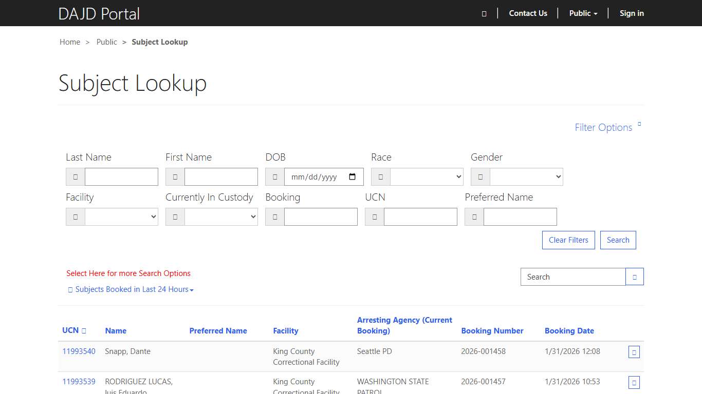Subject Lookup · Custom Portal